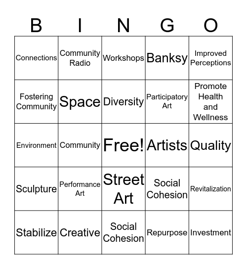 Community Engagement Art Bingo Card