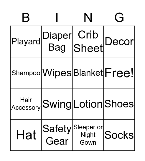 Baby Bingo Card
