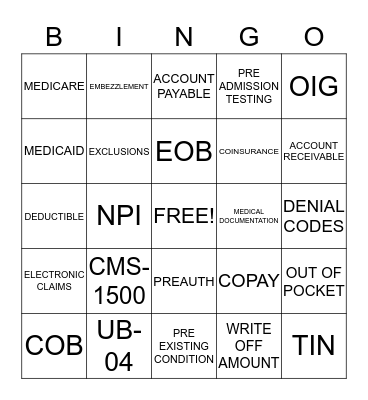 MEDICAL BILLING Bingo Card