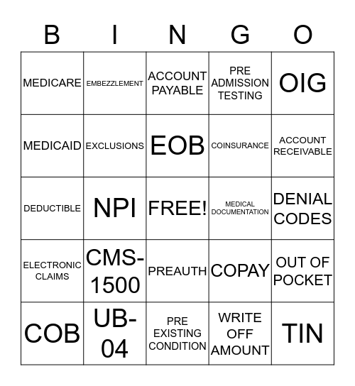 MEDICAL BILLING Bingo Card