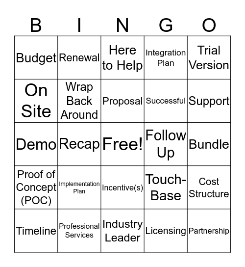 Vendor Buzzword Bingo Card