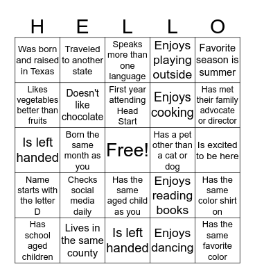 Hop To Someone Who... Bingo Card