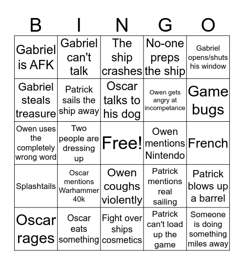 Sea of Thieves Bingo Card