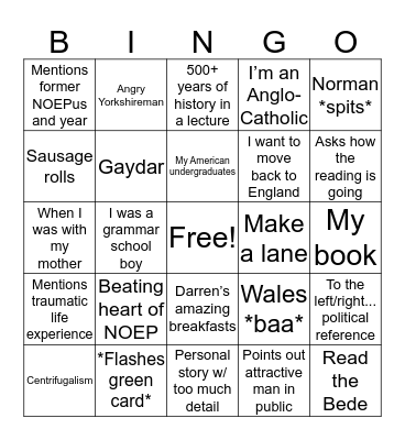 NOEP Bingo Card