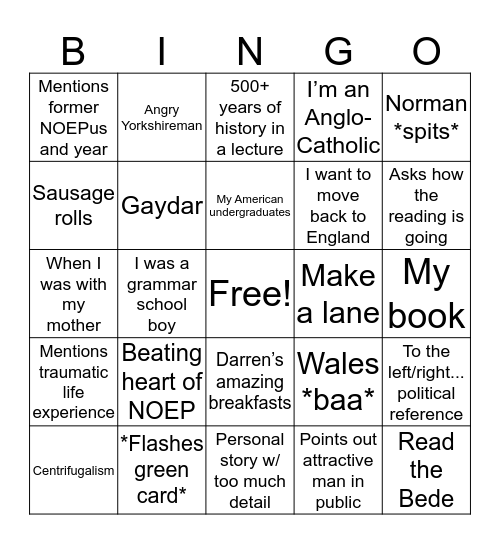 NOEP Bingo Card