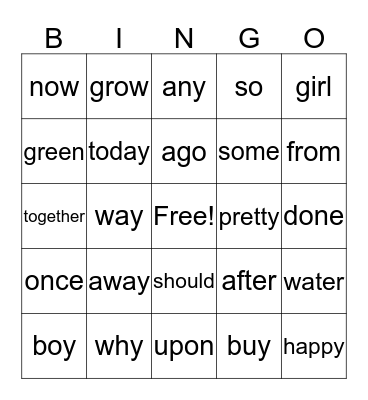Unit 3 Sight Words Bingo Card