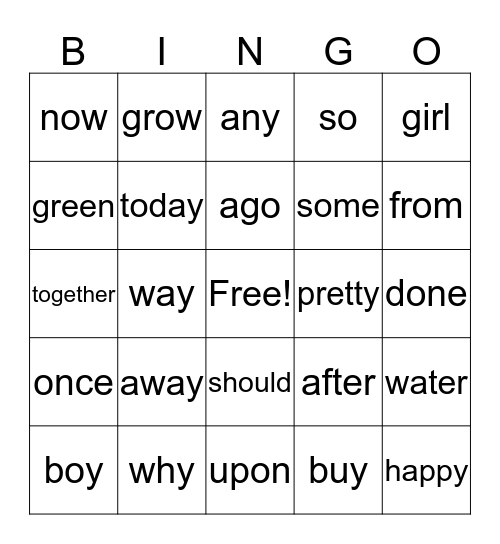 Unit 3 Sight Words Bingo Card