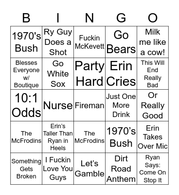 McFrodin Wedding 2019 Bingo Card