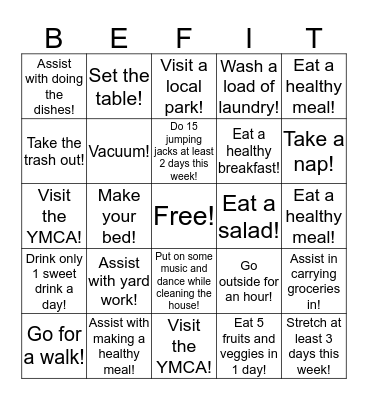 BE-FIT BINGO Card
