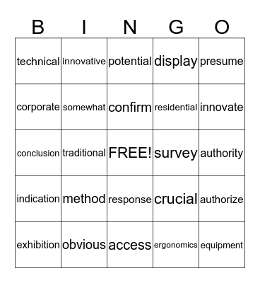 ADVANCED VOCABULARY Bingo  Bingo Card