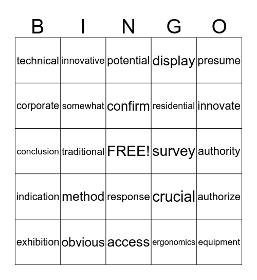 ADVANCED VOCABULARY Bingo  Bingo Card