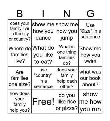 Families in Many Cultures Bingo Card