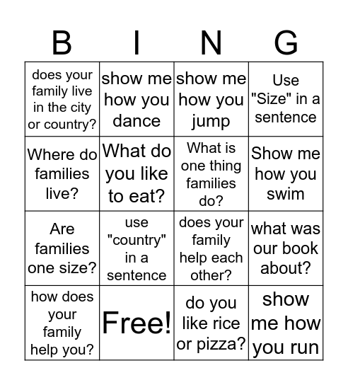 Families in Many Cultures Bingo Card