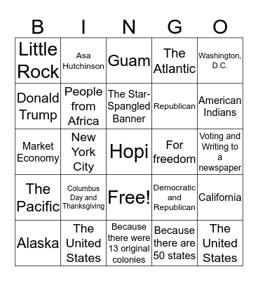 Citizenship-Passing th Test-Lesson 1-3 Bingo Card