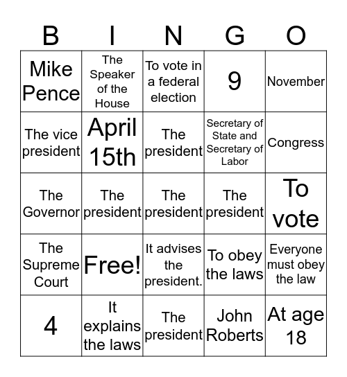 Citizenship-Passing the Test-9-10 Bingo Card