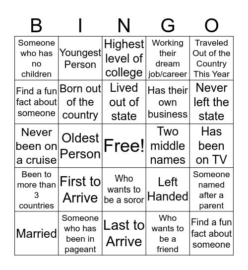Soror & Friends Bingo Card