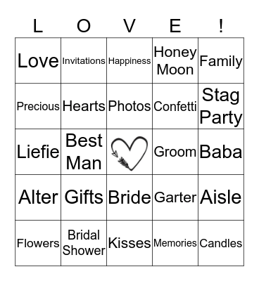 *Bridal Bingo* Bingo Card