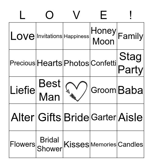 *Bridal Bingo* Bingo Card