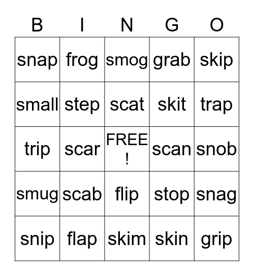 "Blends" Bingo Card