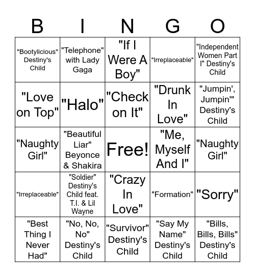 Beyoncé BINGO Card