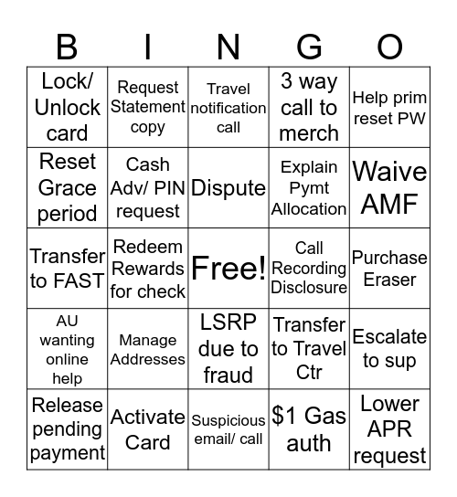Untitled Bingo Card
