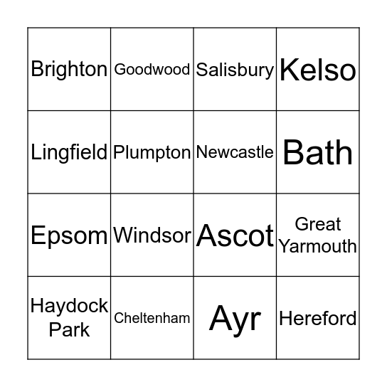 Race Courses Bingo Card