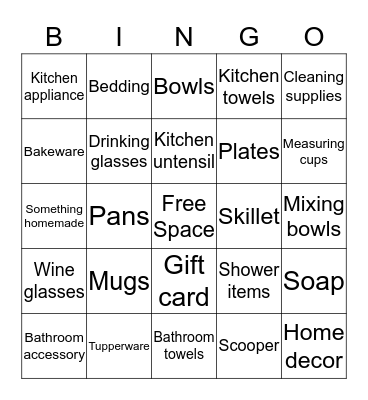 Bridal Shower Bingo Card