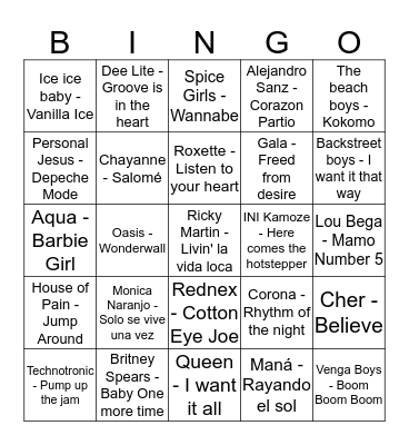 La música que sonava fa 30 anys Bingo Card