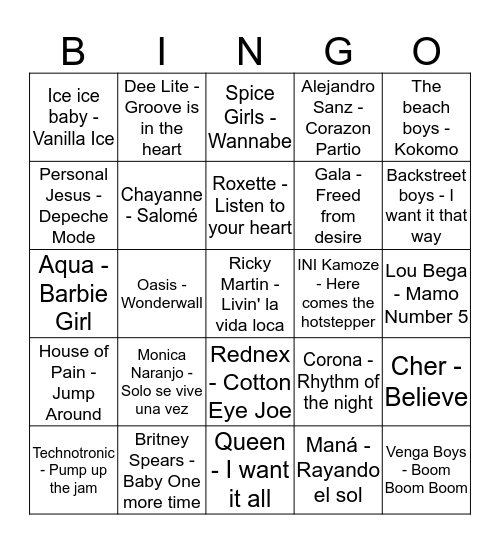 La música que sonava fa 30 anys Bingo Card