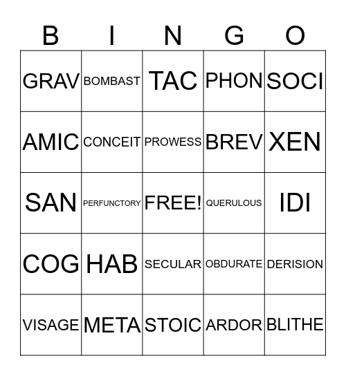 AP VOC UNIT #3 Bingo Card