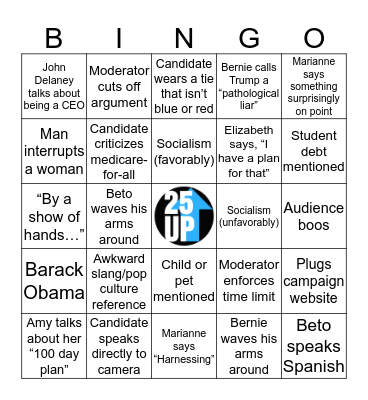 2019 Democratic Debate 2 (Night 1) Bingo Card