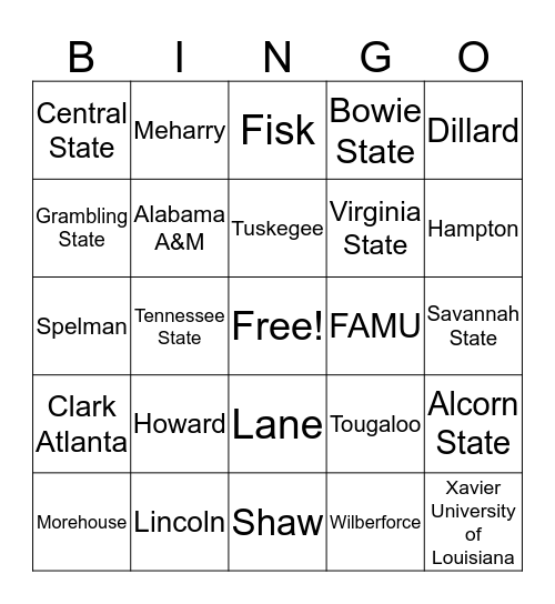 HBCU Edition Bingo Card
