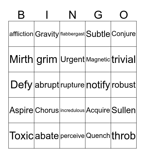 Week 1&2 Vocabulary  Bingo Card