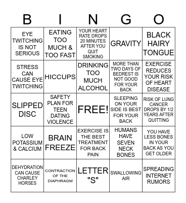 HEALTH & WELLNESS Bingo Card