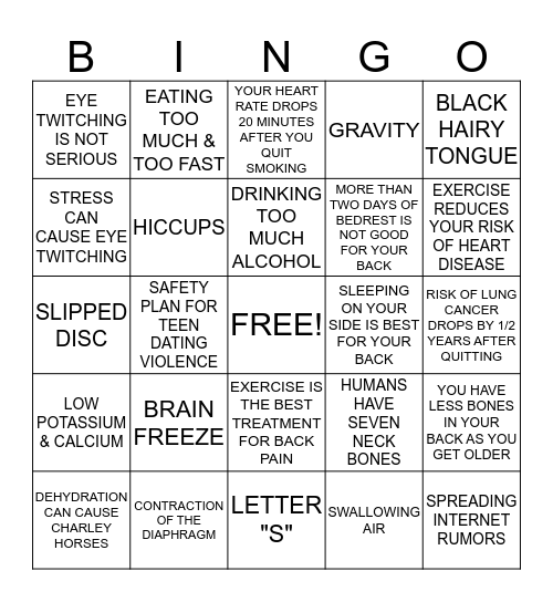 HEALTH & WELLNESS Bingo Card