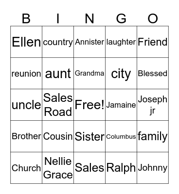 Family  Bingo Card