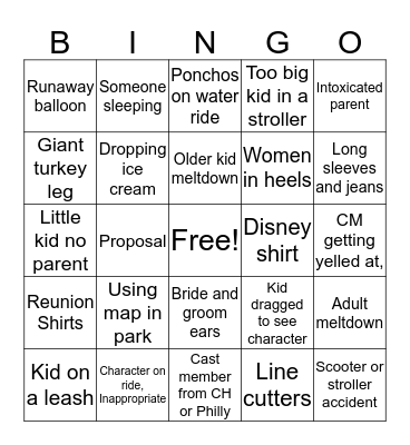 Disney park bingo Card
