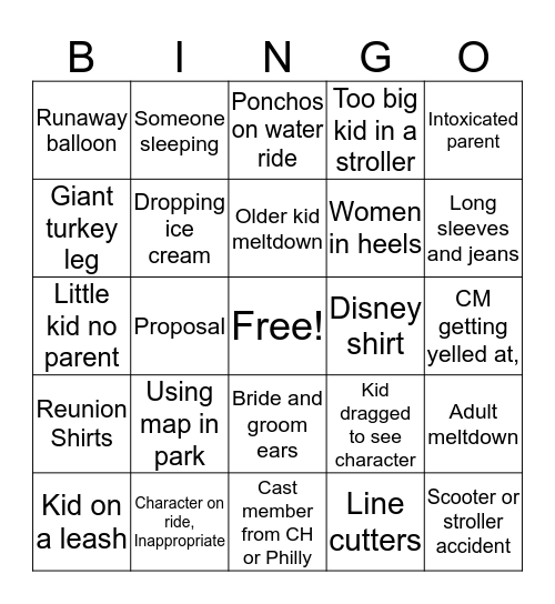 Disney park bingo Card