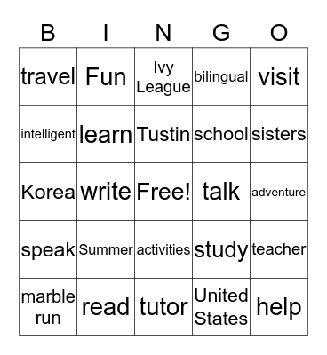 Welcome Back! Bingo Card