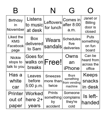 KMS Bingo Card