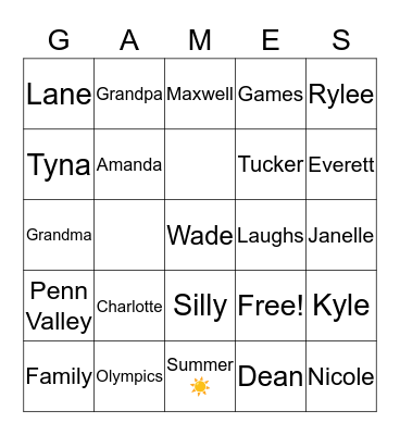 Maxwell Olympics 2019 Bingo Card