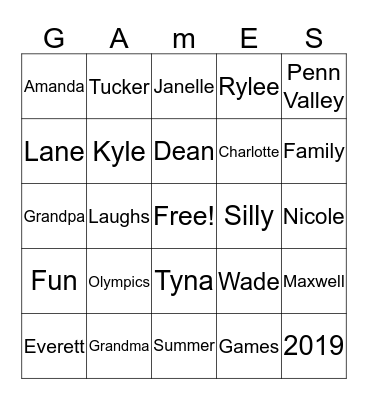 Maxwell Olympics 2019 Bingo Card