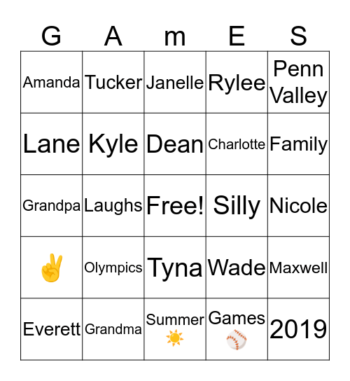 Maxwell Olympics 2019 Bingo Card