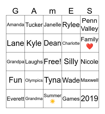 Maxwell Olympics 2019 Bingo Card