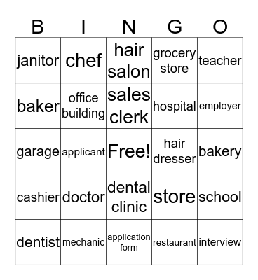 What do you do? Where do you work? Bingo Card