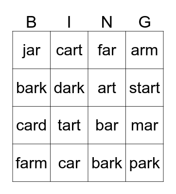 AR Bingo Card