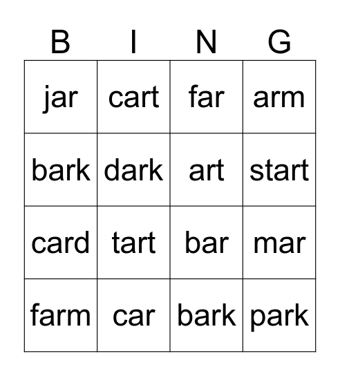 AR Bingo Card