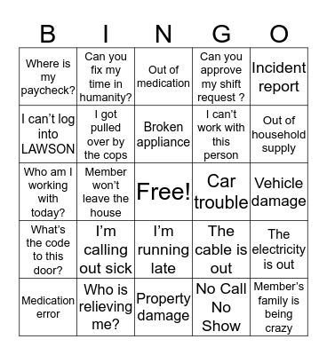 ON-CALL BINGO Card
