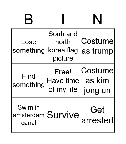 Vacation bingo Card