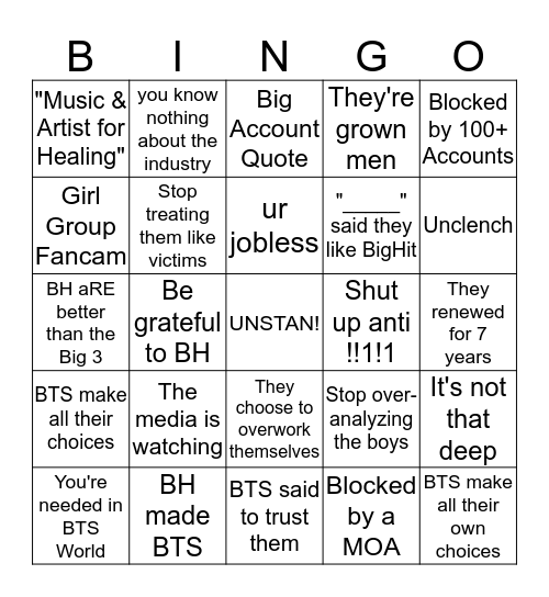 Manager ARMY Bingo Card